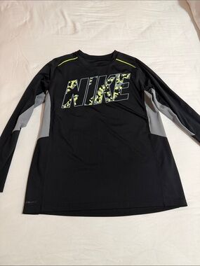 Nike Black Long-Sleeve Dri-FIT Tee with Neon Camo Logo